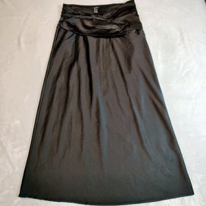 Black Satin Midi Skirt, Size L